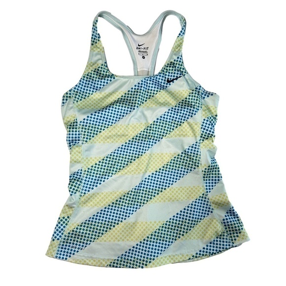 NIKE Dri-Fit Racerback Polka Dot Tank Top with Built in Bra Size M Green / Blue - Picture 1 of 4